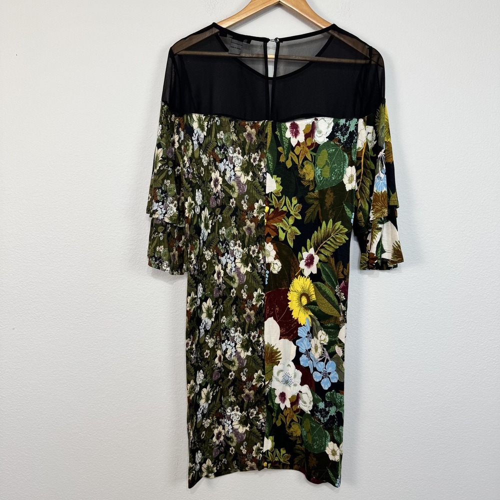 Desigual‎ Dress Womens XL Multicolor Floral Shift Mesh Bell Sleeve Knee Length - Picture 5 of 13